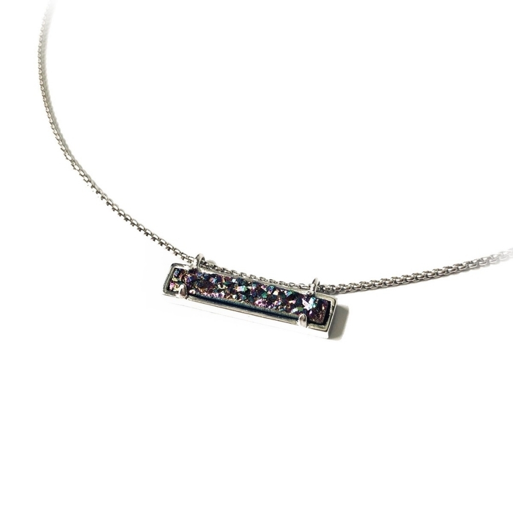 Kendra Scott Silver Rhodium Leanor Bar Multicolor Quartz Necklace